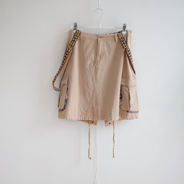 Vintage beige strap overall cargo skirt