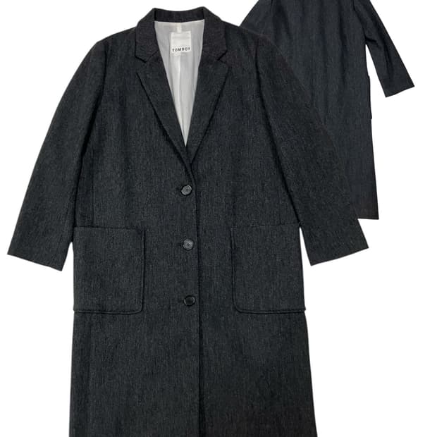 톰보이 차콜 그레이 롱 코트 F