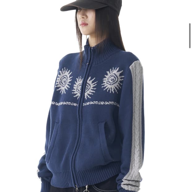 Sun Jacquard Zip-Up Sweater
