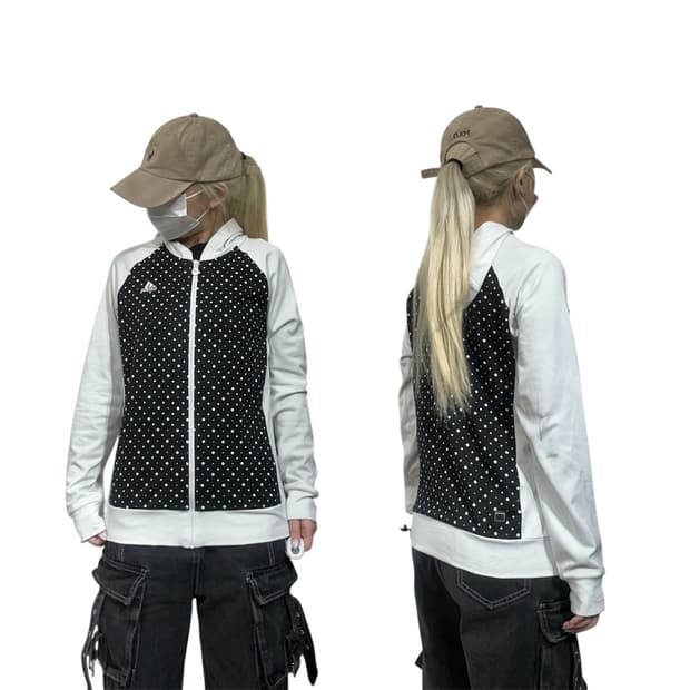 아디다스 화이트 블랙 도트 후드집업 땡땡이 트랙탑 져지 L