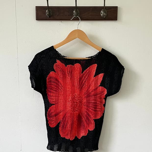 Japan vtg 플라워 플리츠 탑