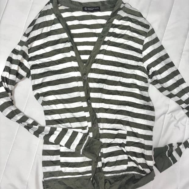 y2k 카키 스트라이프 면 가디건