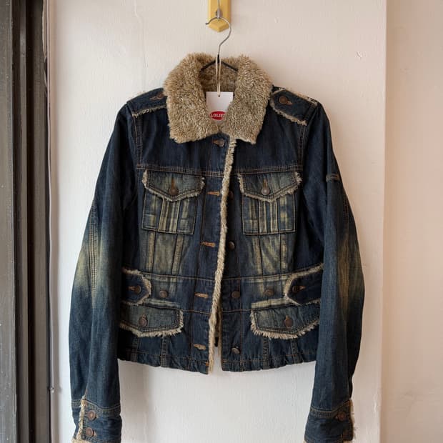 [L] UVEEX Vintage FUR DENIM JACKET