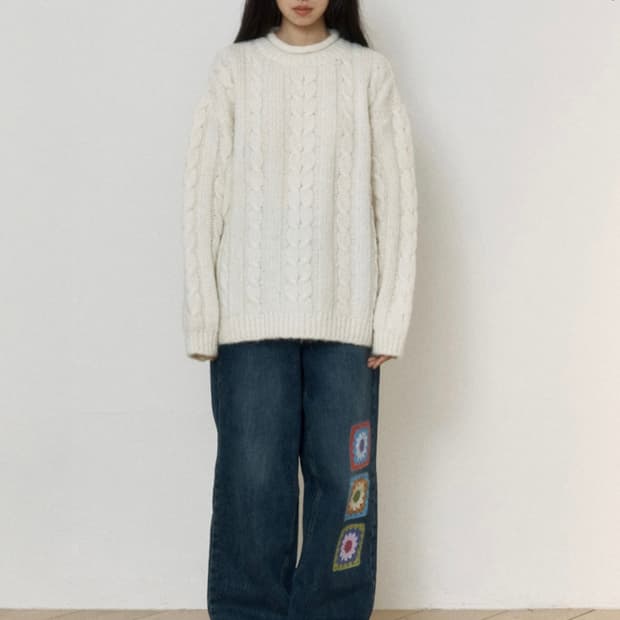 로씨로씨 X 그래피커스 Crochet Jeans [MIDDLE BLUE]
