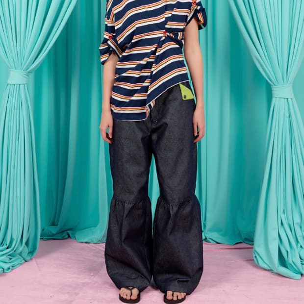 헤레틱 BUTTON T-SHIRT / stripe-navy
