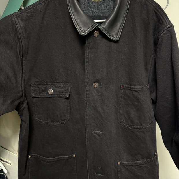 WASHED LEATHER COLLAR COVERALL JACKET