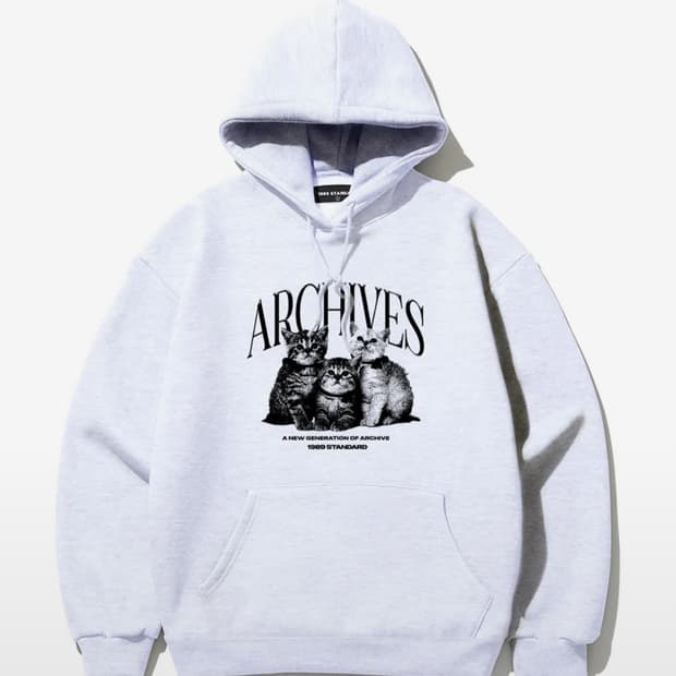 1989스탠다드 고양이 프린팅 후드티