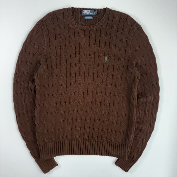 Polo  폴로 랄프로렌 자수 피마코튼 브라운 꽈배기 니트