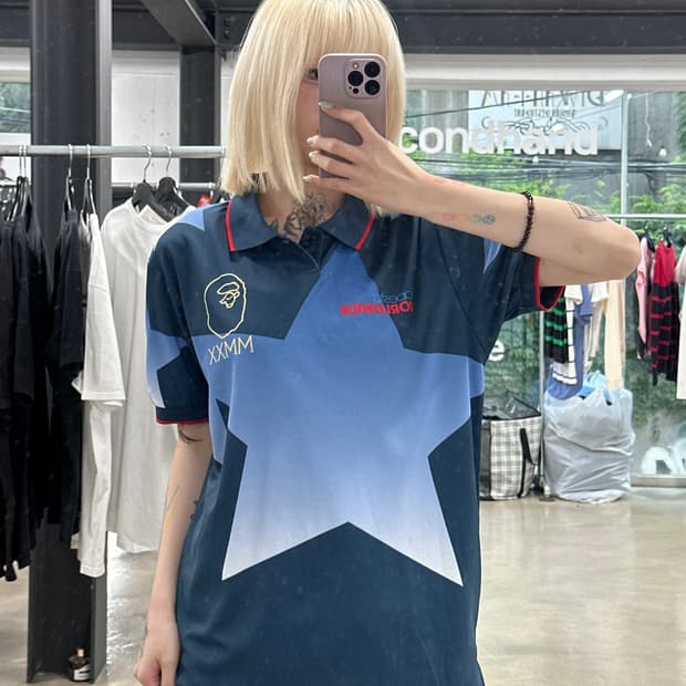 베이프 20ss 스타 메쉬 사루 카라 반팔티 