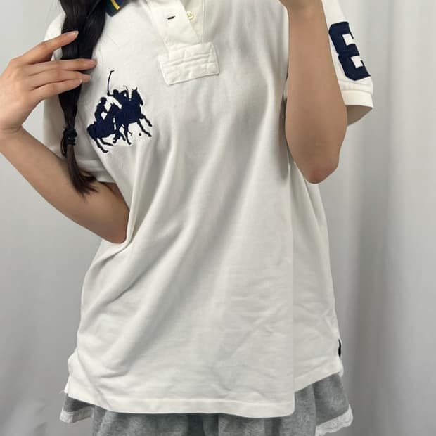 폴로 더블 빅포니 화이트 반팔 럭비 카라티