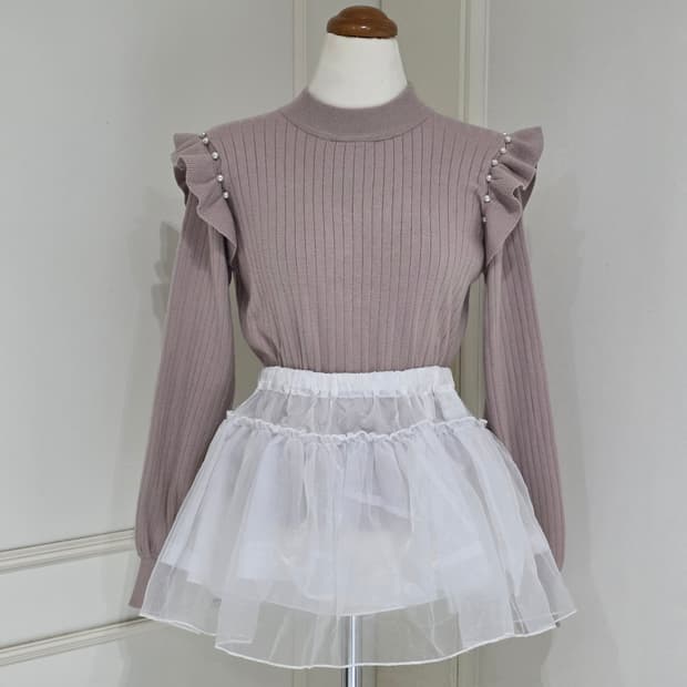 일본빈티지)스나계st 진주프릴 모리걸 양지뢰 로맨틱 퍼프 니트