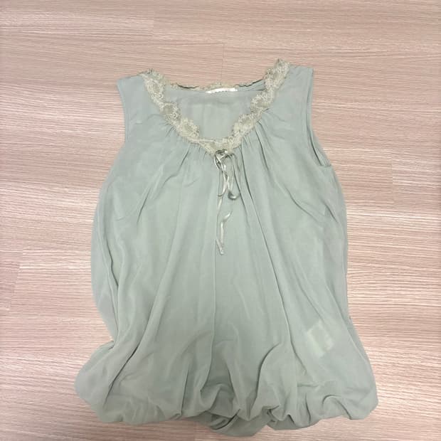 빈티지 민트 레이스 나시