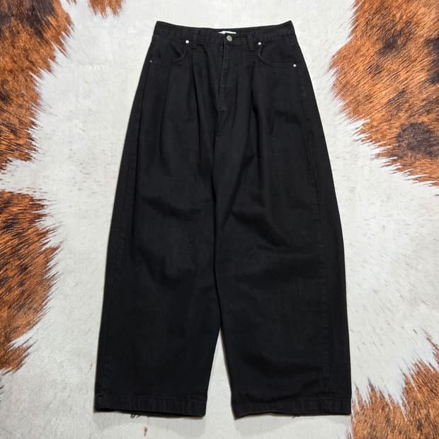 빈티지 블랙 코튼 핀턱 벌룬 팬츠