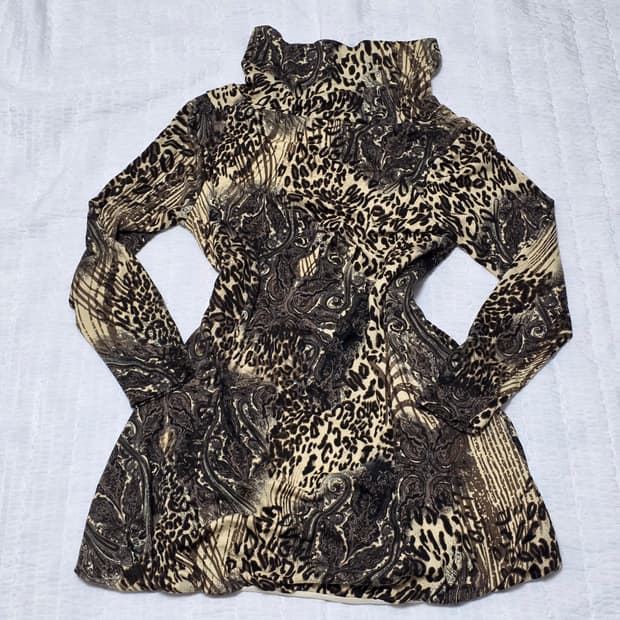 보헤미안 오리엔탈 에스닉 호피레오파드st 터틀넥 벌룬 긴팔롱슬리브원피스