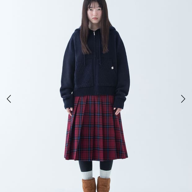오헤시오 스커트 PLEATS BUTTON SKIRT, RED CHECK