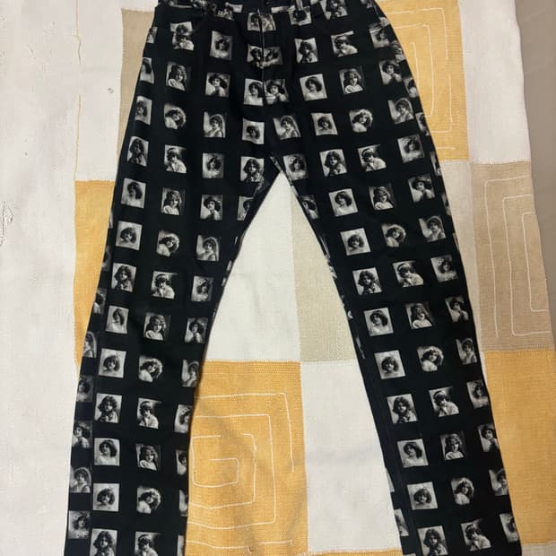 Laugher 블랙 프린팅 코튼팬츠