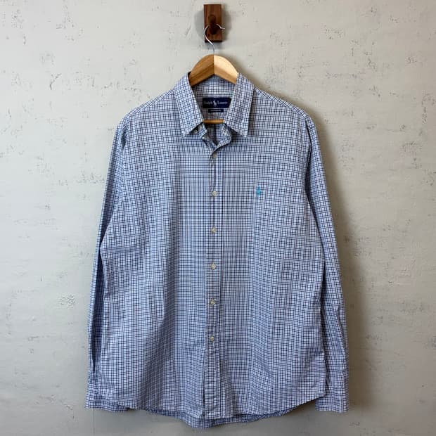 폴로랄프로렌 빈티지 하늘색 체크 셔츠