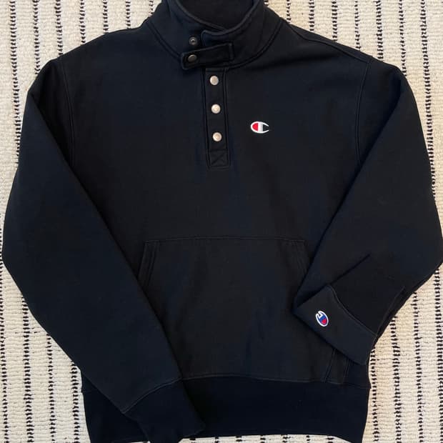 챔피온 리버스위브 버튼 풀오버 맨투맨 블랙