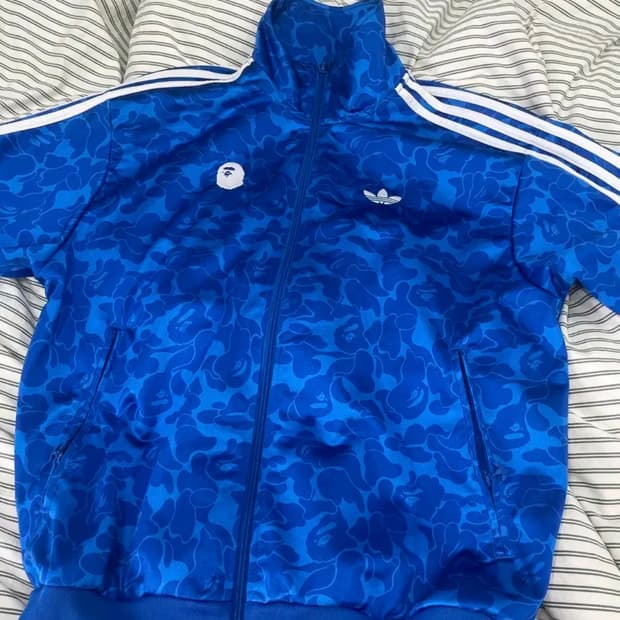아디다스 베이프 트랙탑 블루 올오버 프린트 져지 L