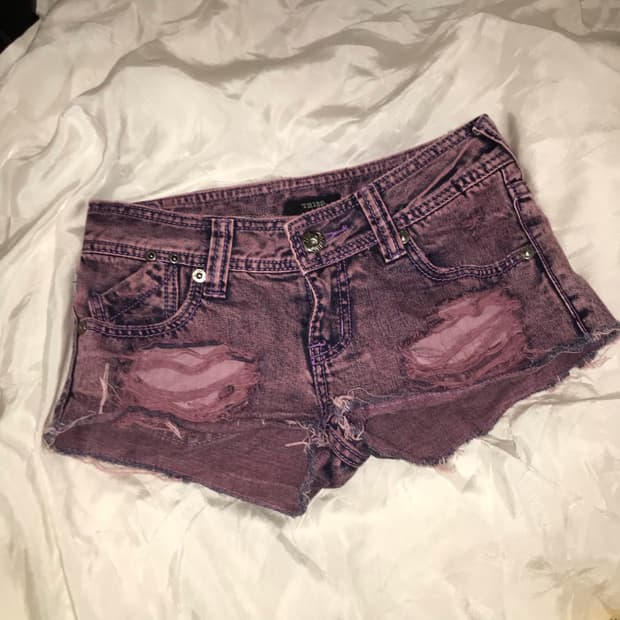 JPN Vintage 핑크 퍼플 데미지 워싱 핫팬츠