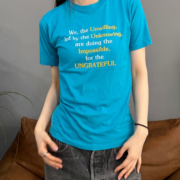 90’s 싱글 스티치 빈티지 터콰이즈 레터링 반팔티