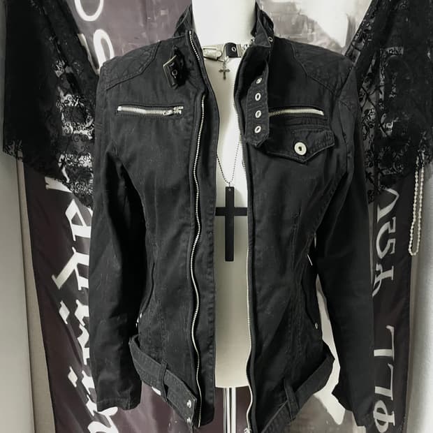 Vkei 00s 벨티드넥 라이더 야상 코튼자켓 다크웨어emo버커루맛