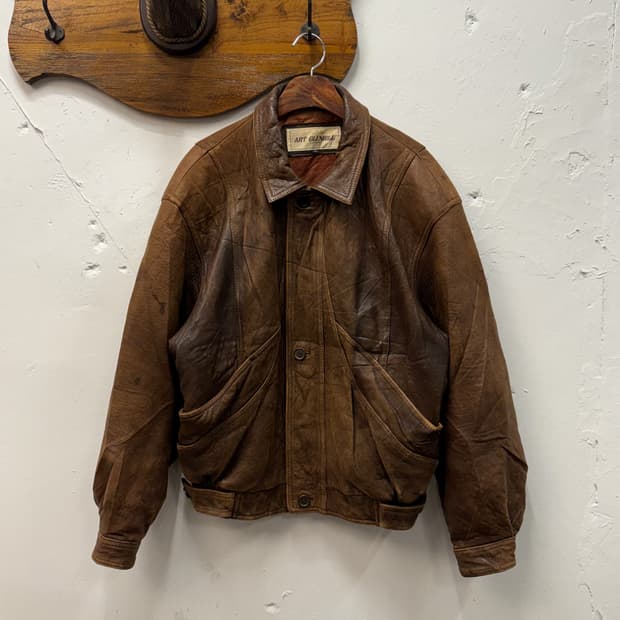 L) 90s Sheepskin Leather Bomber Jacket