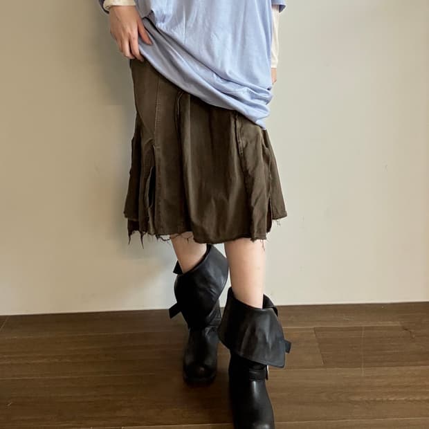 Double-Zip Panel Flare Denim Skirt