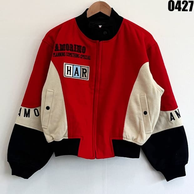 히사미 아모리노 울 혼방 배색 빈티지 스타디움 자켓 M 0427