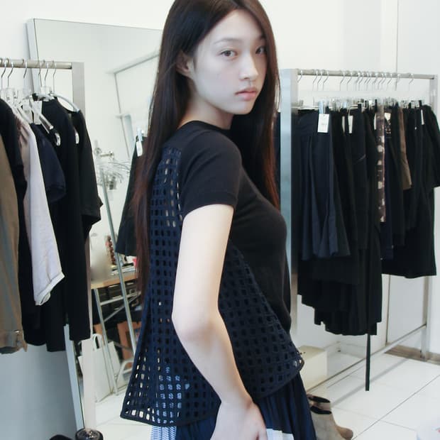 SACAI grid cut-out layered knit top