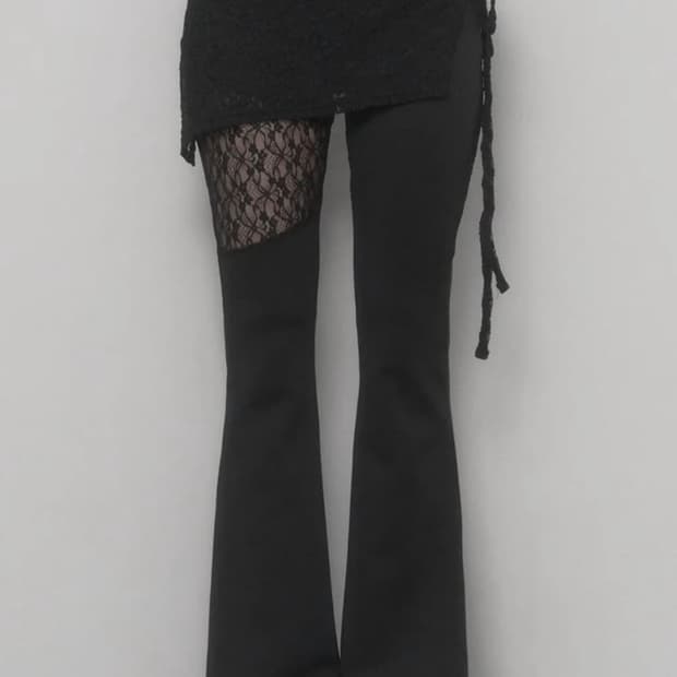 에트오소메 See Through Lace Lap Bootcut Pants