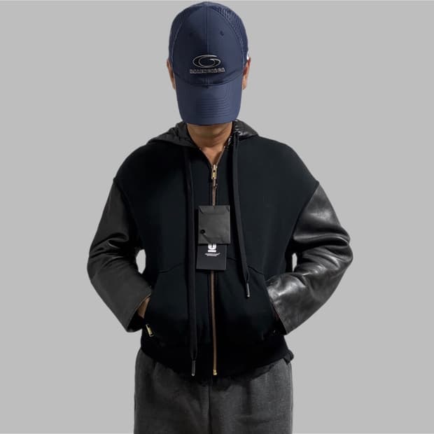 언더커버 24ss 양가죽 슬리브 나일론 후드 집업
