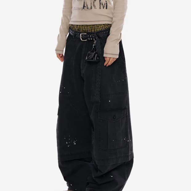 아캄 Painted Military Cargo Pants (Black)