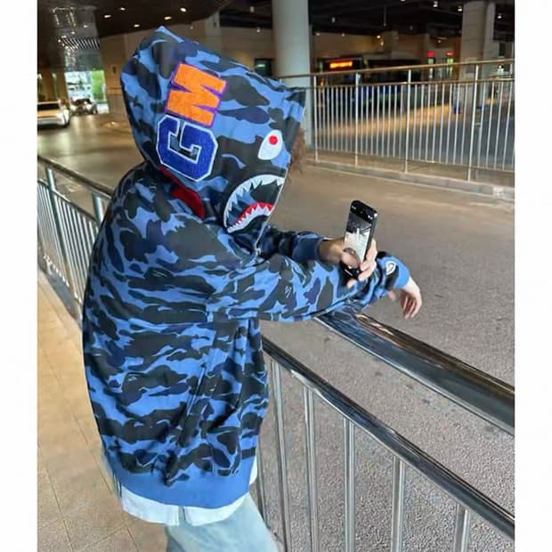 BAPE 베이프 컬러 카모 샤크 풀 집업 네이비