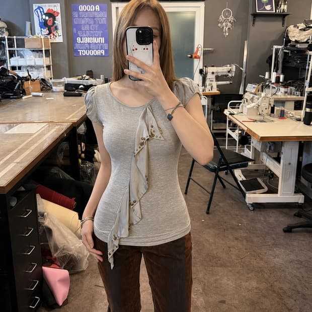 Karen Millen Stud & Silk Frill Tee 