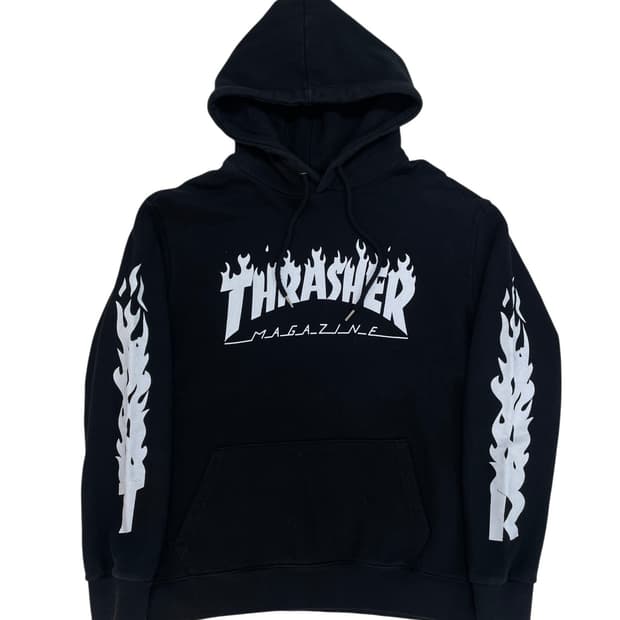 [L] 트래셔 재팬 슬리브 플레임 불꽃 후드 티셔츠 