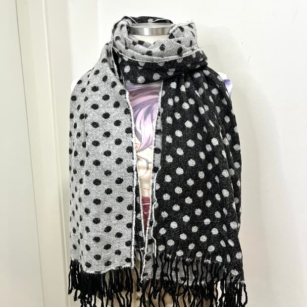 일본 빈티지 모리걸 도트 테슬 머플러