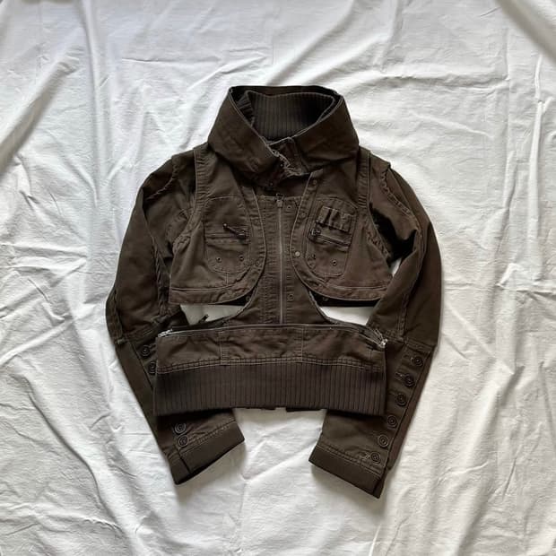 00's 해체주의 하이넥 아카이브 3way 베스트 스터드 앤틱 자켓