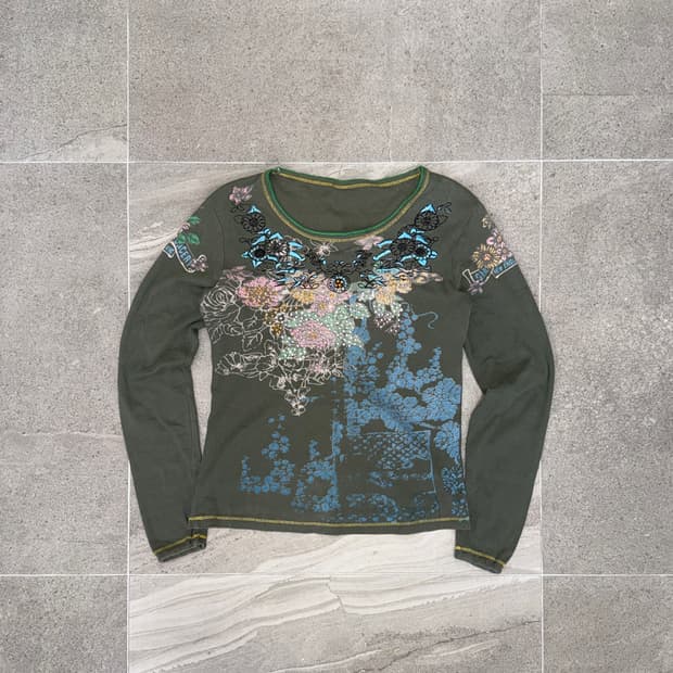 Khaki oriental fairy floral cubic sleeve