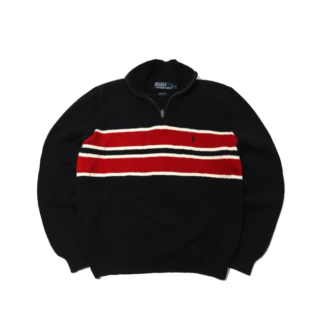 POLO RALPH LAUREN 코튼 스트라이프 반집업 니트 size L