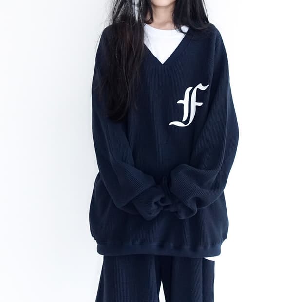 샵페어리 와플 박시 맨투맨 네이비 waffle boxy MTM