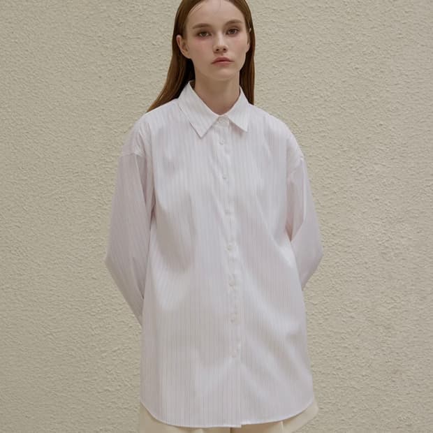 노머 스트라이프 베이직 셔츠 버건디