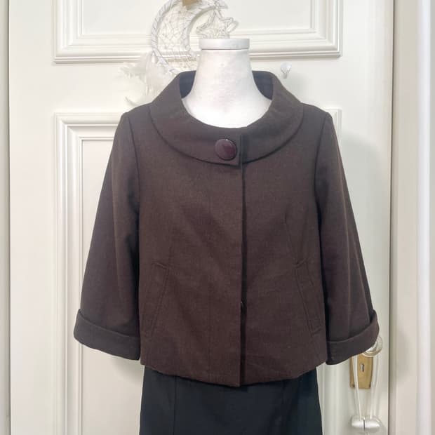 choco brown button point wool mini coat 