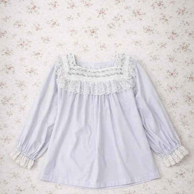 파스텔 블루플라워 블라우스