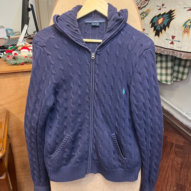 폴로 랄프로렌 케이블 니트 집업 후드 M 