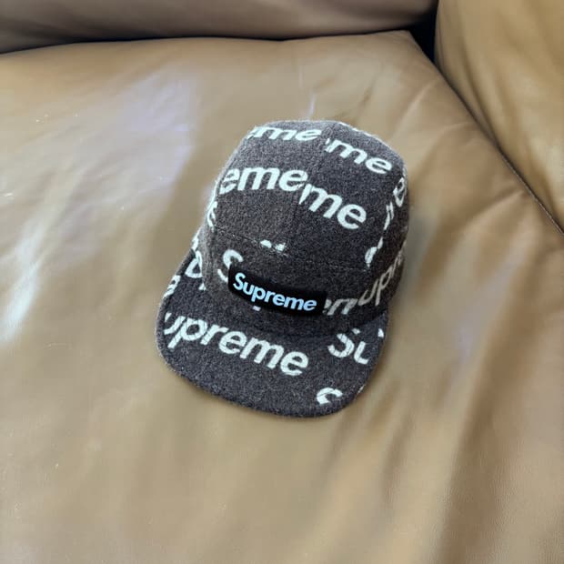 슈프림 캠프캡 모자 박스로고 해리스트위드 브라운