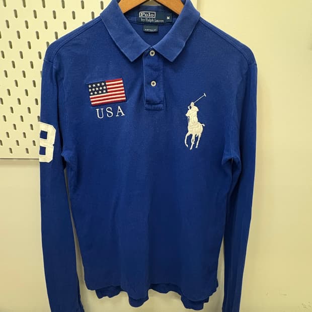 폴로 랄프로렌 USA 성조기 빅포니 롱슬리브 카라 티셔츠