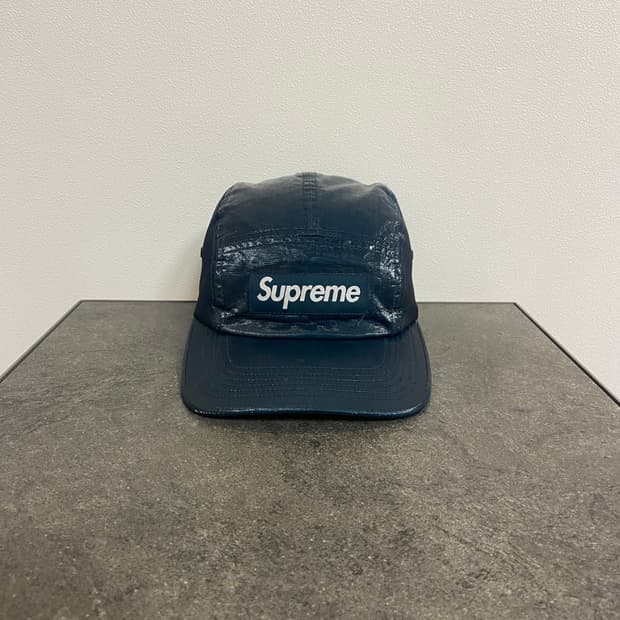 (OS) 슈프림 박스로고 캠프캡 모자 코티드 린넨 블루리쉬