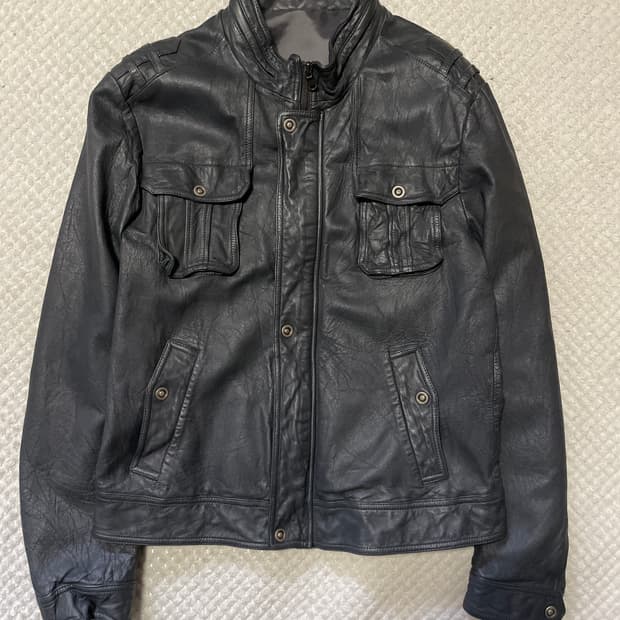 웨스턴 무드 램스킨 양가죽 절개 포켓 레더 자켓 