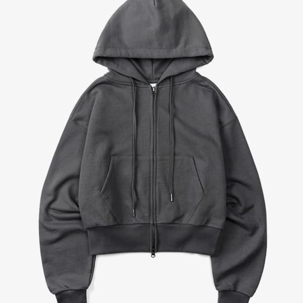 토피 2 웨이 크롭 스웻집업 